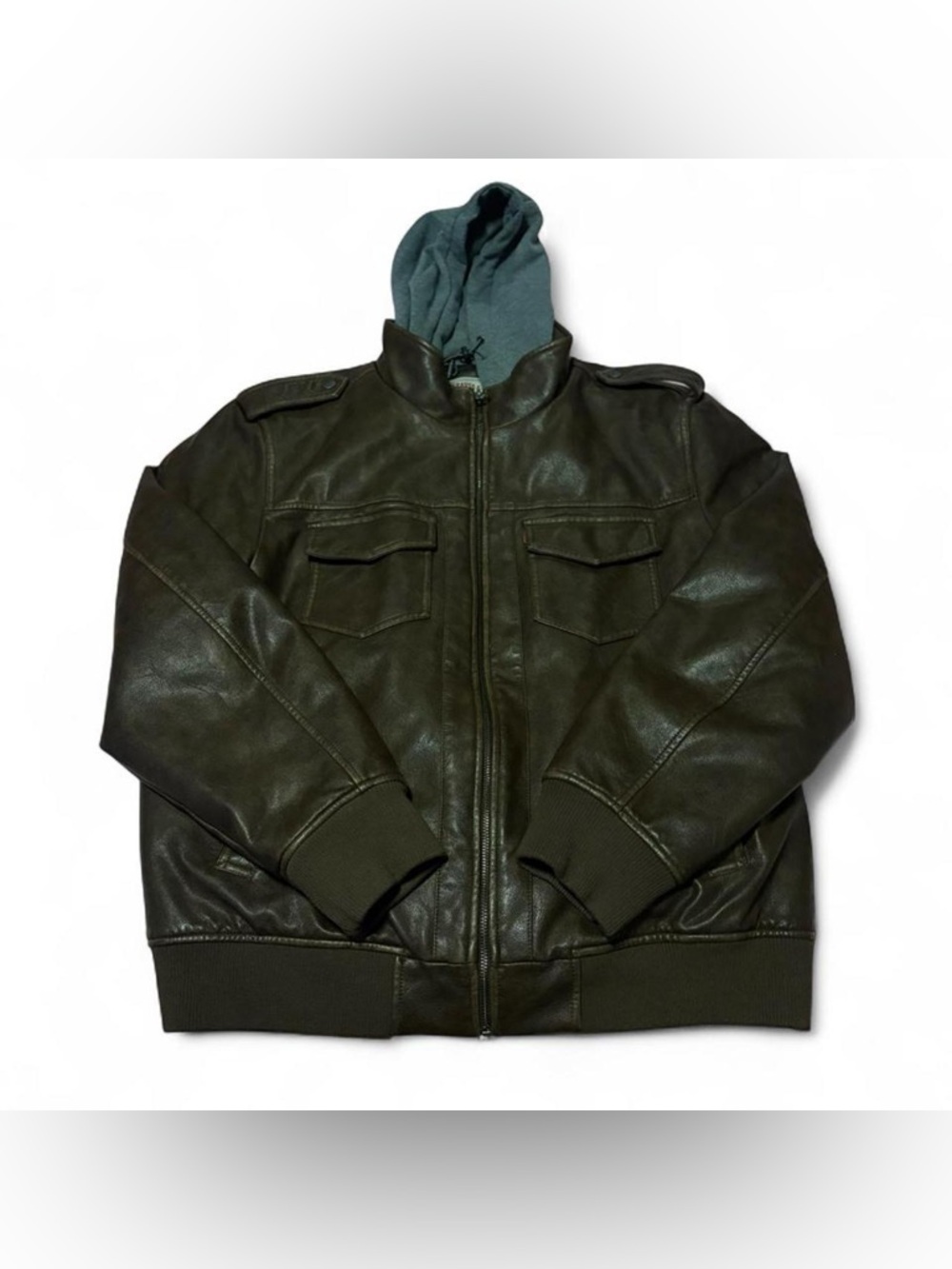 Levi's® Faux Leather Hoody Racer Bomber Jacket in saddle brown